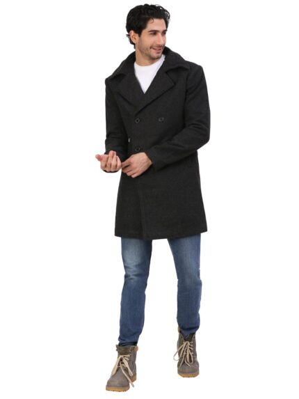 Classic Black Double-Breasted Over Coat