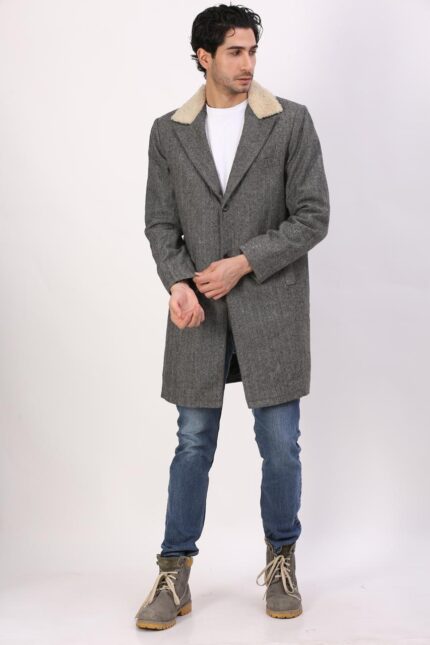 Charcoal Grey Melange Wool Trench Coat